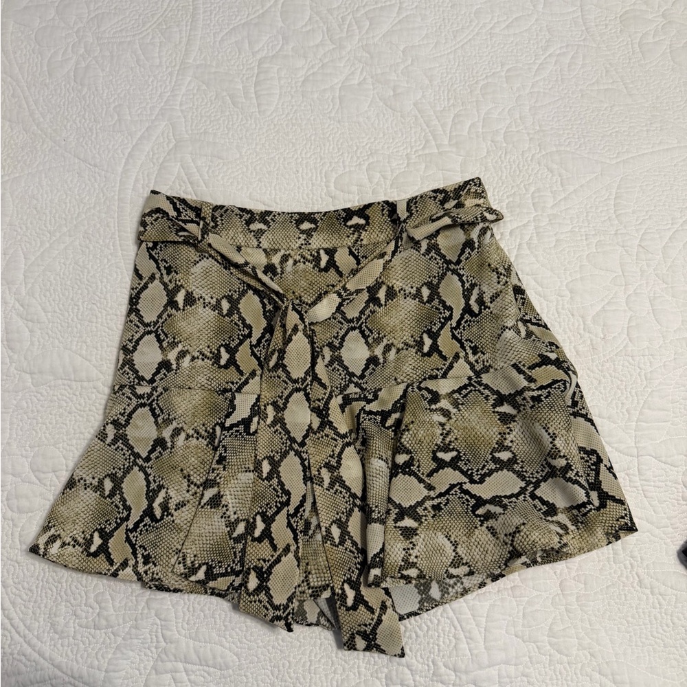 Zara Snake-Print Tie-Waist Skort - Beige and Black